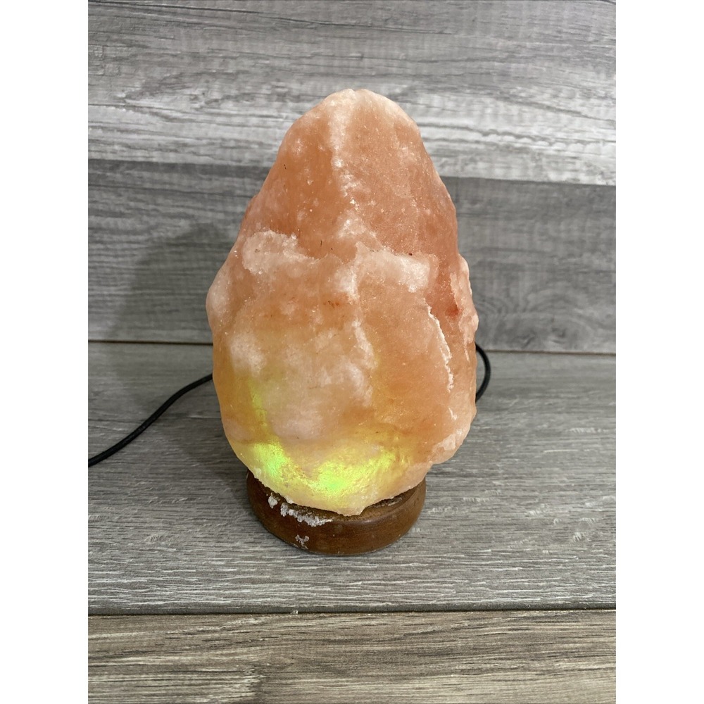 Himalayan Pink Salt Lamp Color Changing LED USB Natural Rock Wood Base 6 Inch